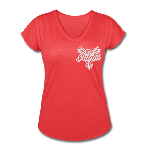 Women's Signature Phoenix Tri-Blend V-Neck Tee (Glitter Print) - heather red