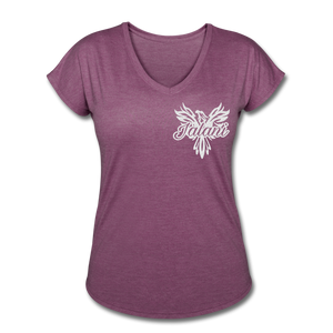 Women's Signature Phoenix Tri-Blend V-Neck Tee (Glitter Print) - heather plum