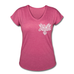 Women's Signature Phoenix Tri-Blend V-Neck Tee (Glitter Print) - heather raspberry