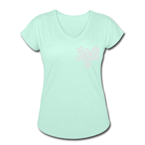 Women's Signature Phoenix Tri-Blend V-Neck Tee (Glitter Print) - mint