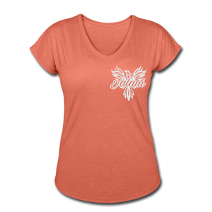 Women's Signature Phoenix Tri-Blend V-Neck Tee (Glitter Print) - heather bronze