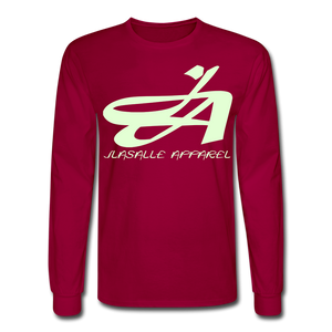 Men's Signature JA Long Sleeve T-Shirt F/B (Glow In Dark) Print - dark red